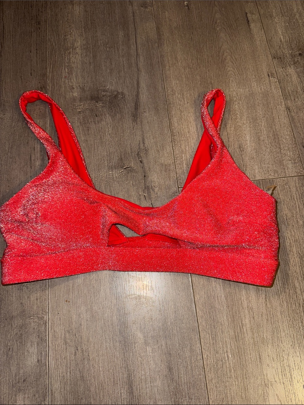 Berlook Red Sparkle Cutout Bikini Top - Women Swim Bikinis